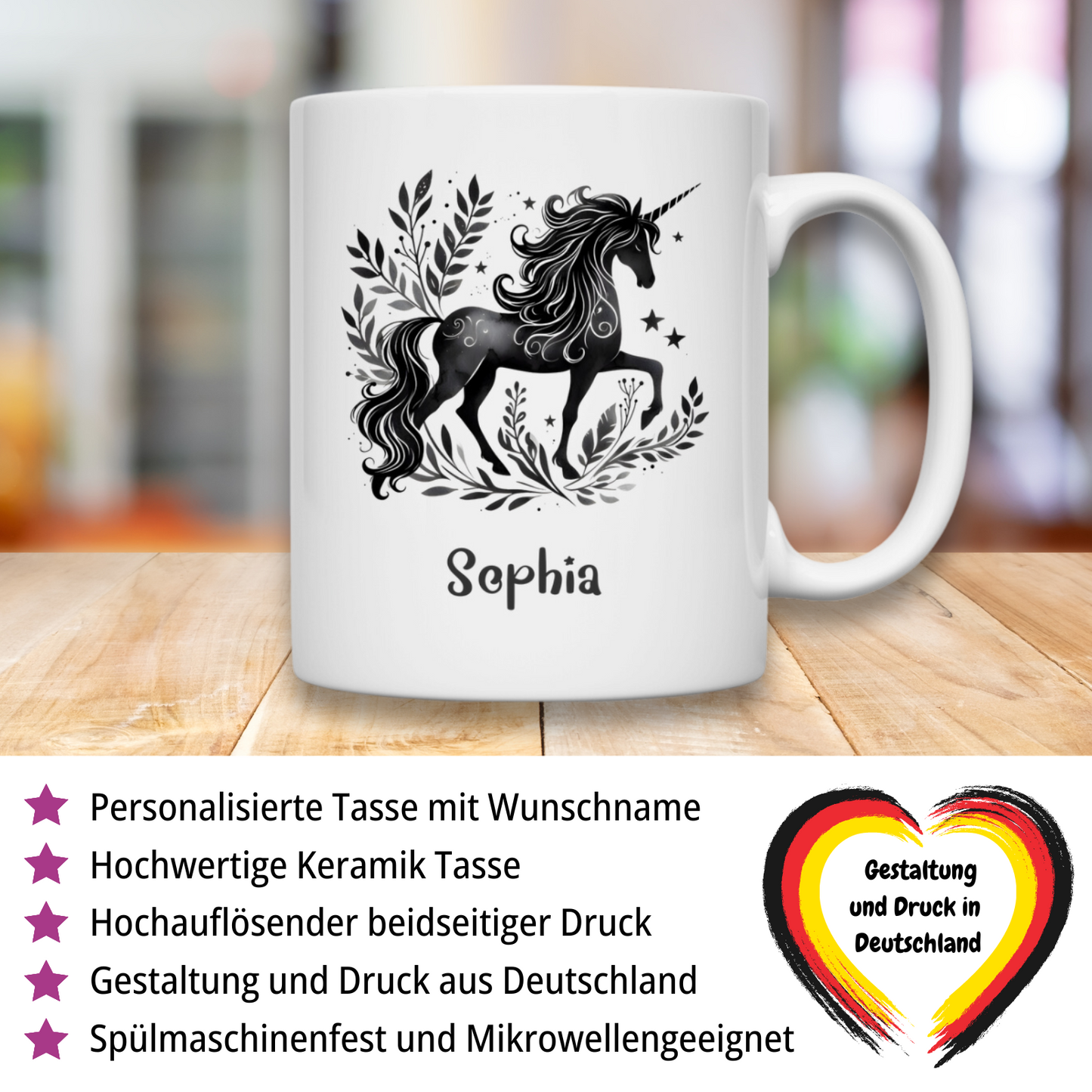 Tasse weiß Einhorn personalisiert mit Wunschname Geschenk Geburtstag