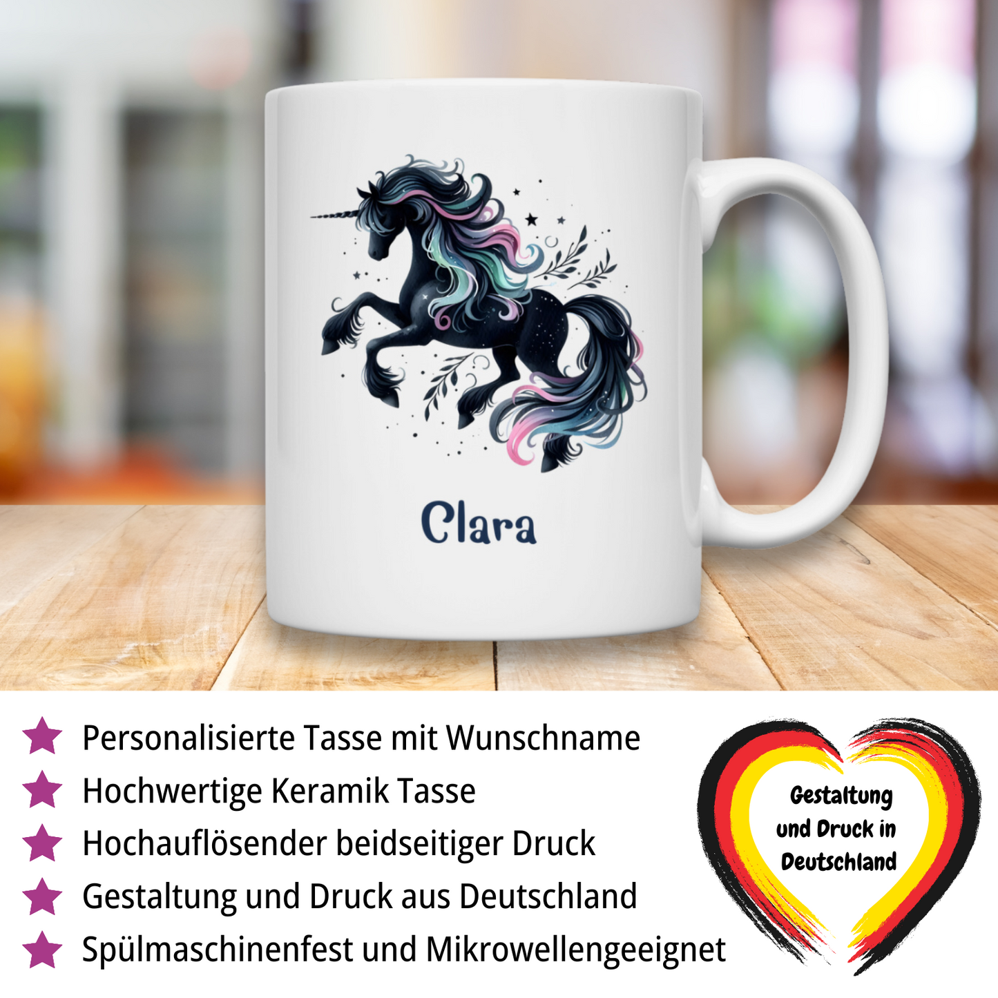 Tasse weiß Einhorn personalisiert mit Wunschname Geschenk Geburtstag