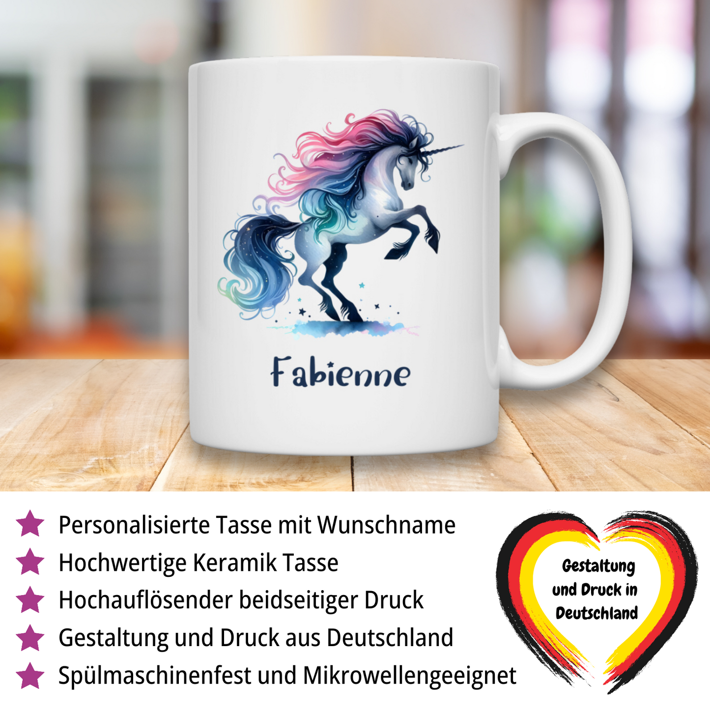 Tasse weiß Einhorn personalisiert mit Wunschname Geschenk Geburtstag