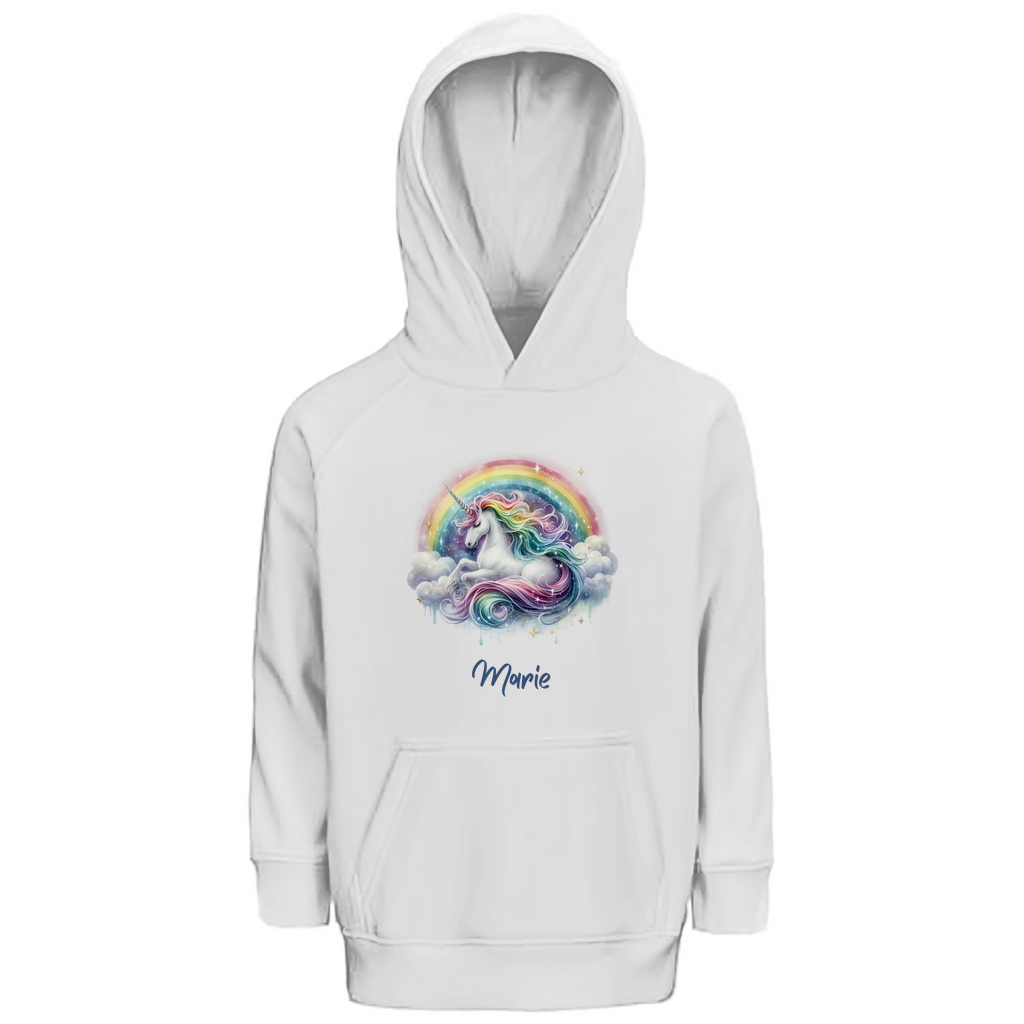Kinder Premium Bio Hoodie Einhorn personalisiert mit Wunschname Geschenk