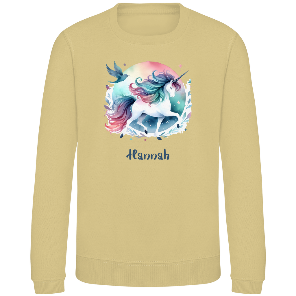 Kinder Sweatshirt Einhorn personalisiert mit Wunschname Geschenk Geburtstag