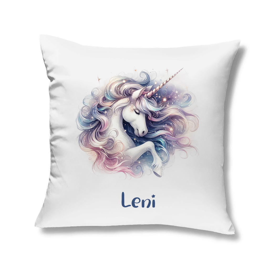 Kopfkissen Einhorn personalisiert mit Wunschname 40x40 cm mit Füllung weiss