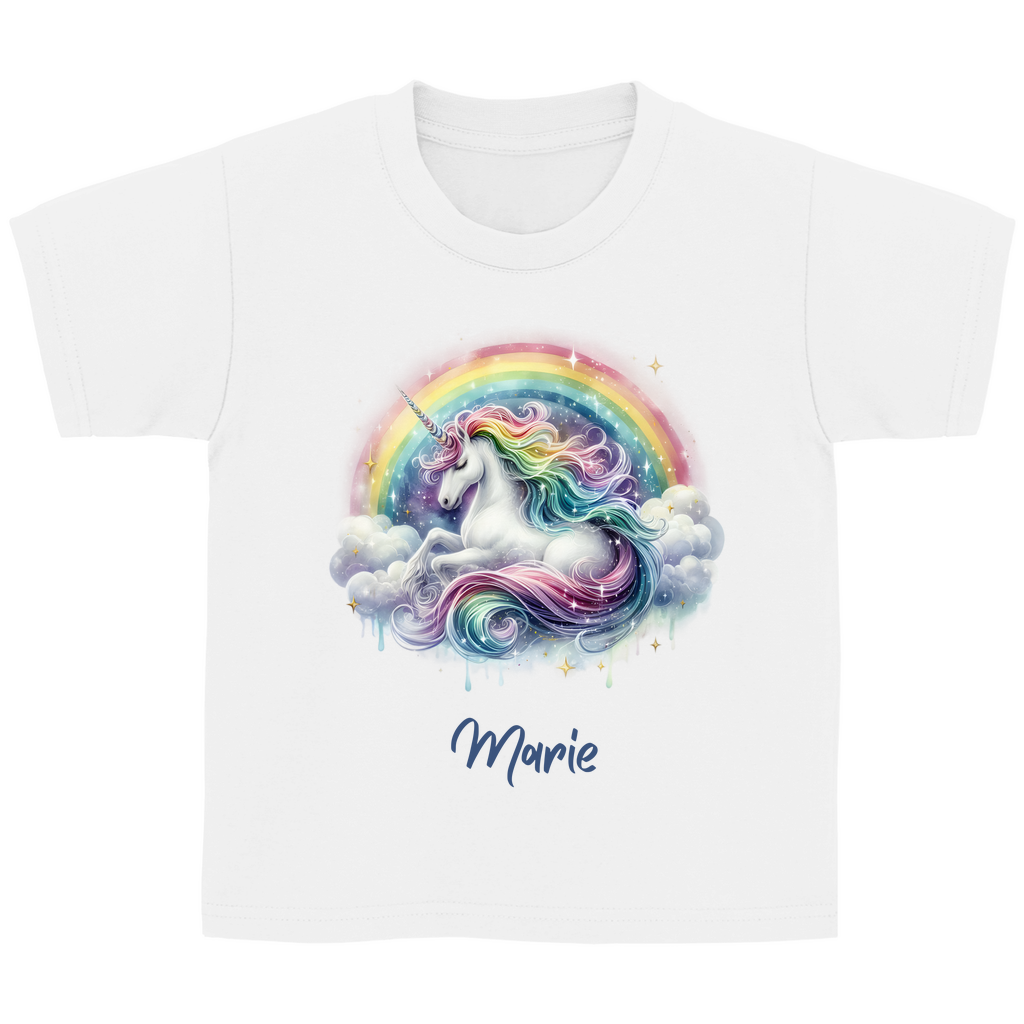 Kinder Basic T-Shirt Einhorn personalisiert mit Wunschname Geschenk Geburtstag
