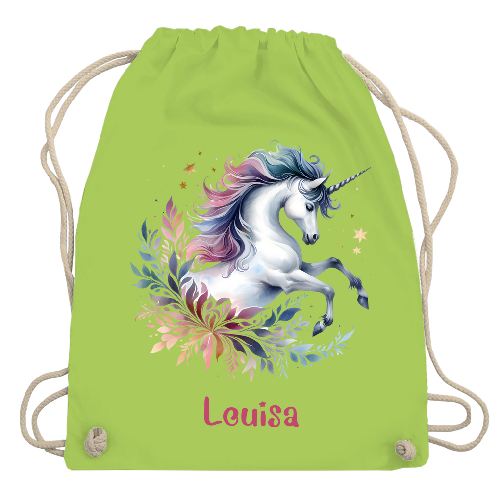 Turnbeutel Einhorn personalisiert mit Wunschname Geschenk Geburtstag