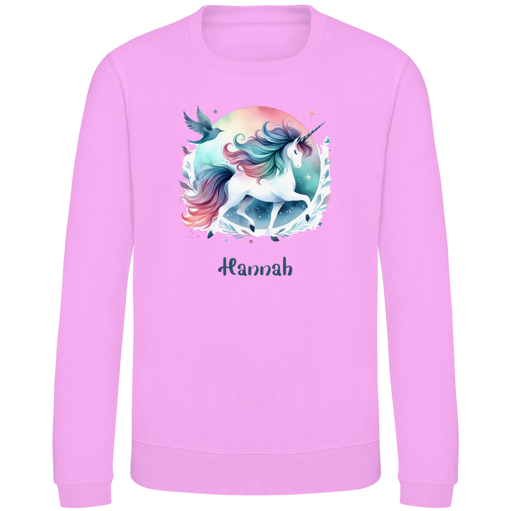Kinder Sweatshirt Einhorn personalisiert mit Wunschname Geschenk Geburtstag