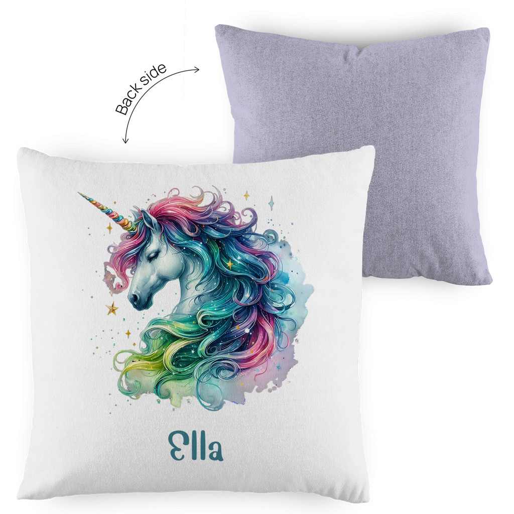 Kopfkissen Einhorn personalisiert mit Wunschname 40x40 cm mit Füllung zweifarbig
