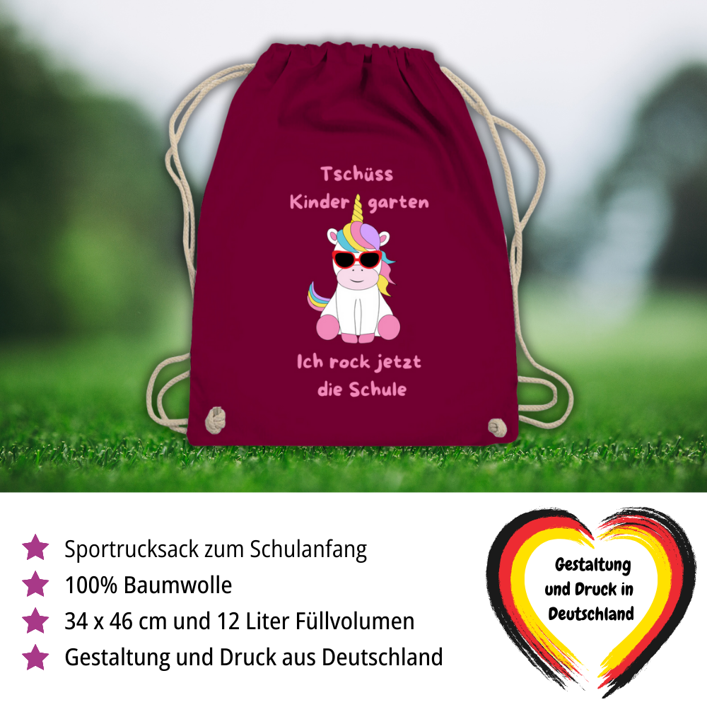 Sportbeutel Schule Einhorn Tschüss Kindergarten Mädchen Turnbeutel 37x46 cm