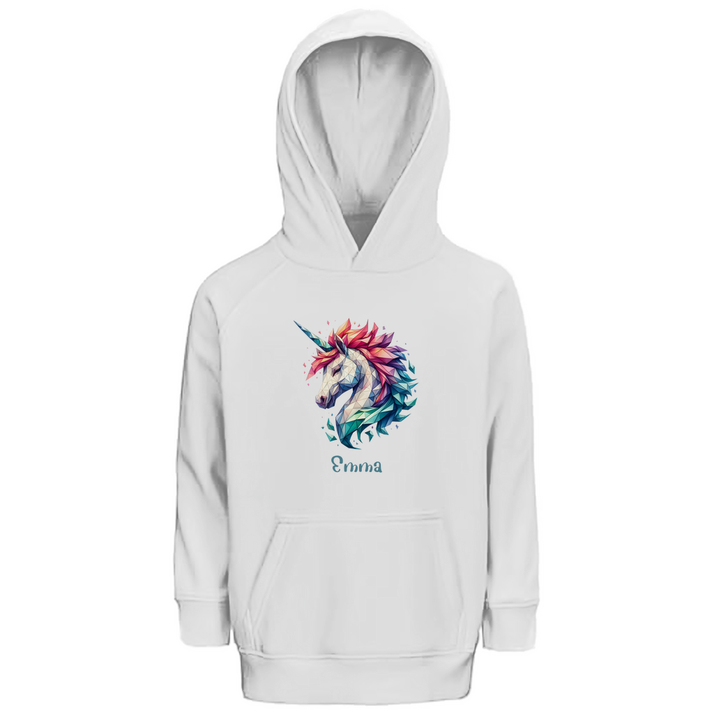 Kinder Premium Bio Hoodie Einhorn personalisiert mit Wunschname Geschenk