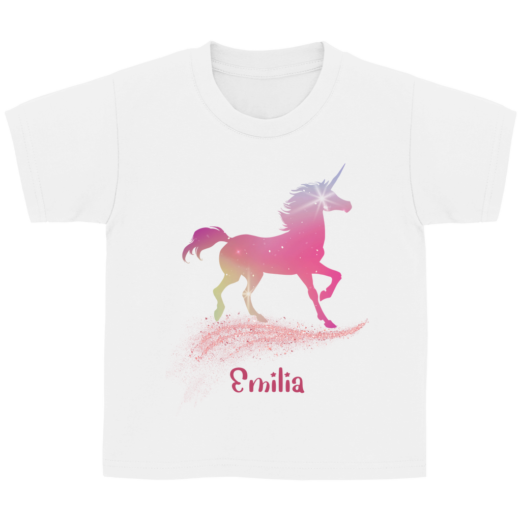 Kinder Basic T-Shirt Einhorn personalisiert mit Wunschname Geschenk Geburtstag