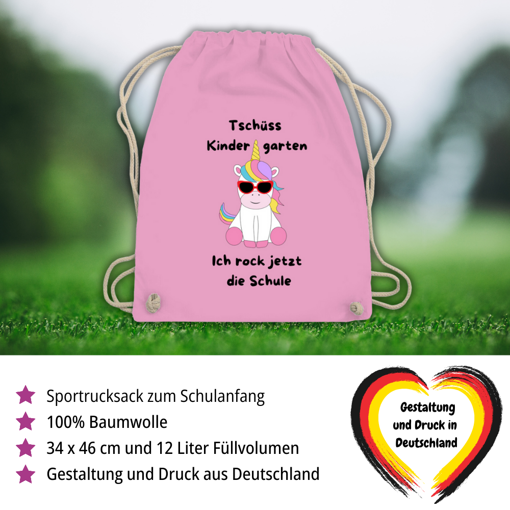 Sportbeutel Schule Einhorn Tschüss Kindergarten Mädchen Turnbeutel 37x46 cm