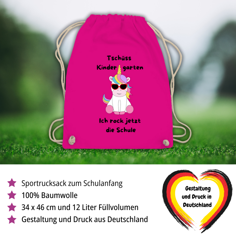 Sportbeutel Schule Einhorn Tschüss Kindergarten Mädchen Turnbeutel 37x46 cm