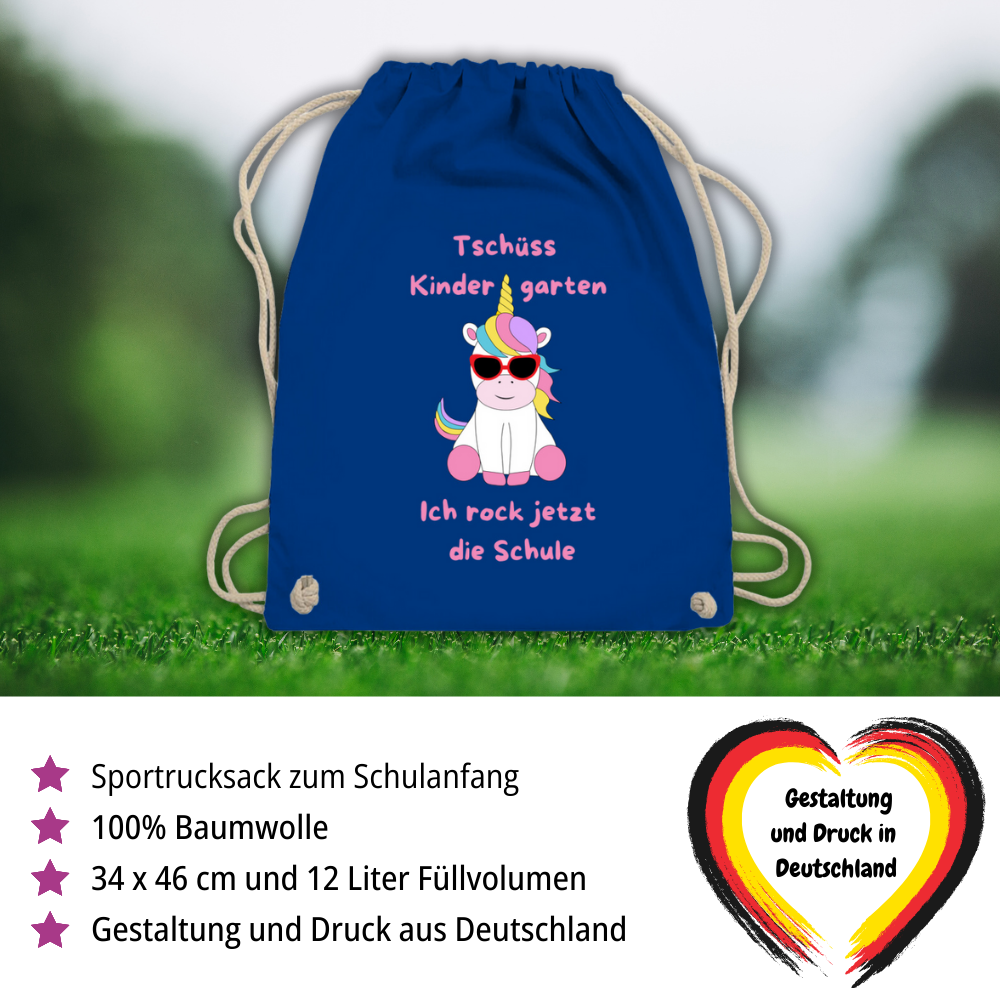 Sportbeutel Schule Einhorn Tschüss Kindergarten Mädchen Turnbeutel 37x46 cm