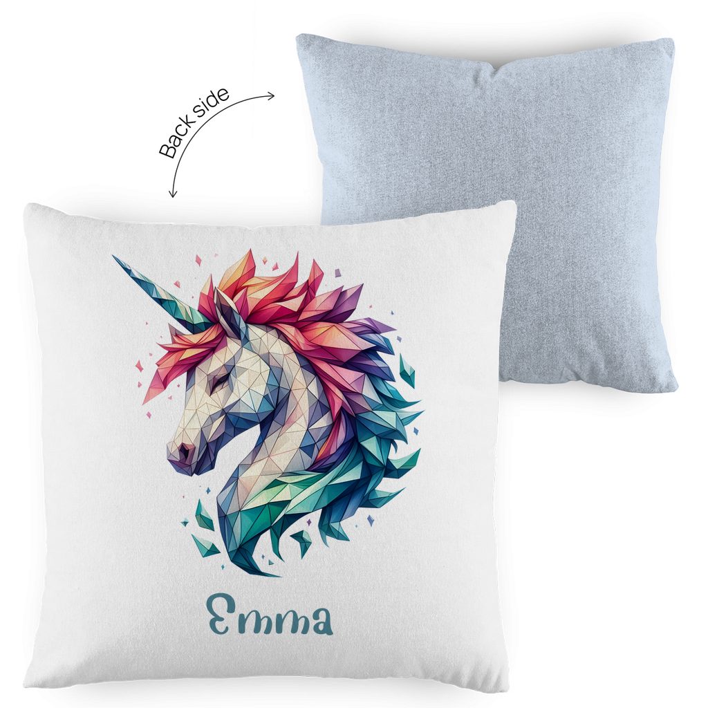 Kopfkissen Einhorn personalisiert mit Wunschname 40x40 cm mit Füllung zweifarbig