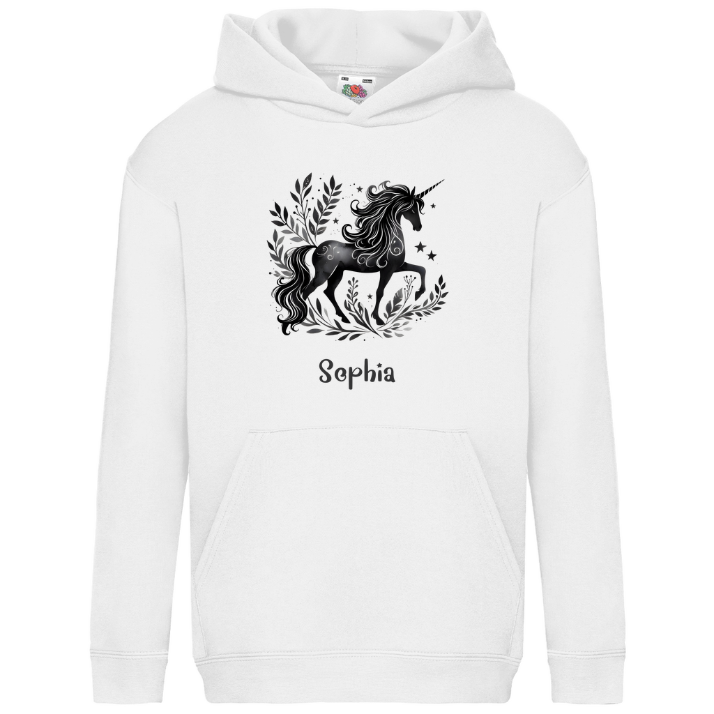 Kids Basic Bio Hoodie Einhorn personalisiert mit Wunschname Geschenk Geburtstag