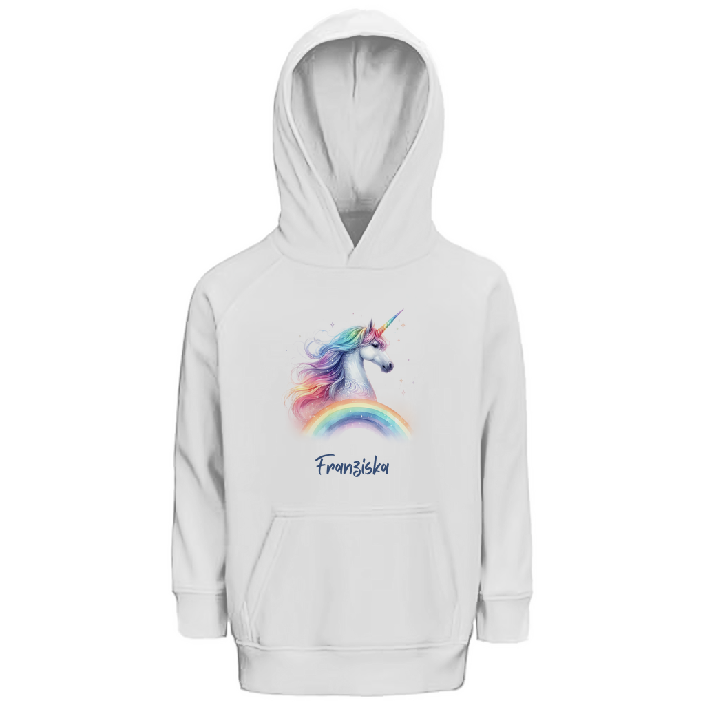 Kinder Premium Bio Hoodie Einhorn personalisiert mit Wunschname Geschenk
