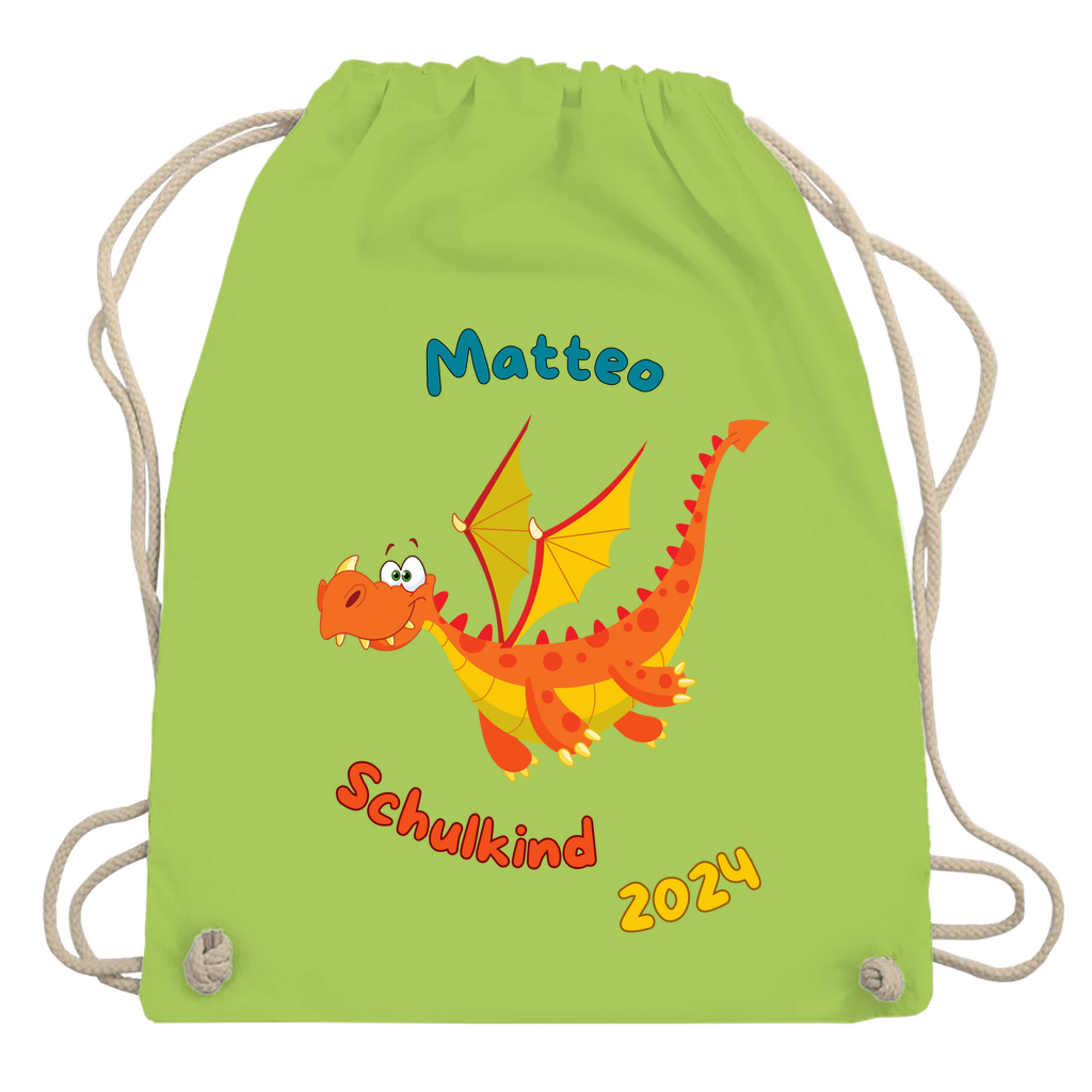 Sportbeutel Schule personalisiert Drache Junge Turnbeutel 37x46 cm