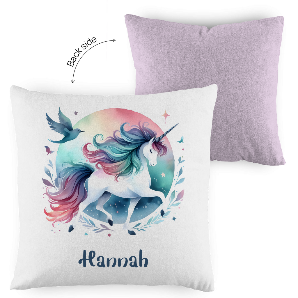 Kopfkissen Einhorn personalisiert mit Wunschname 40x40 cm mit Füllung zweifarbig