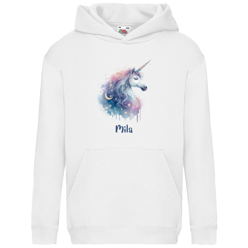 Kids Basic Bio Hoodie Einhorn personalisiert mit Wunschname Geschenk Geburtstag