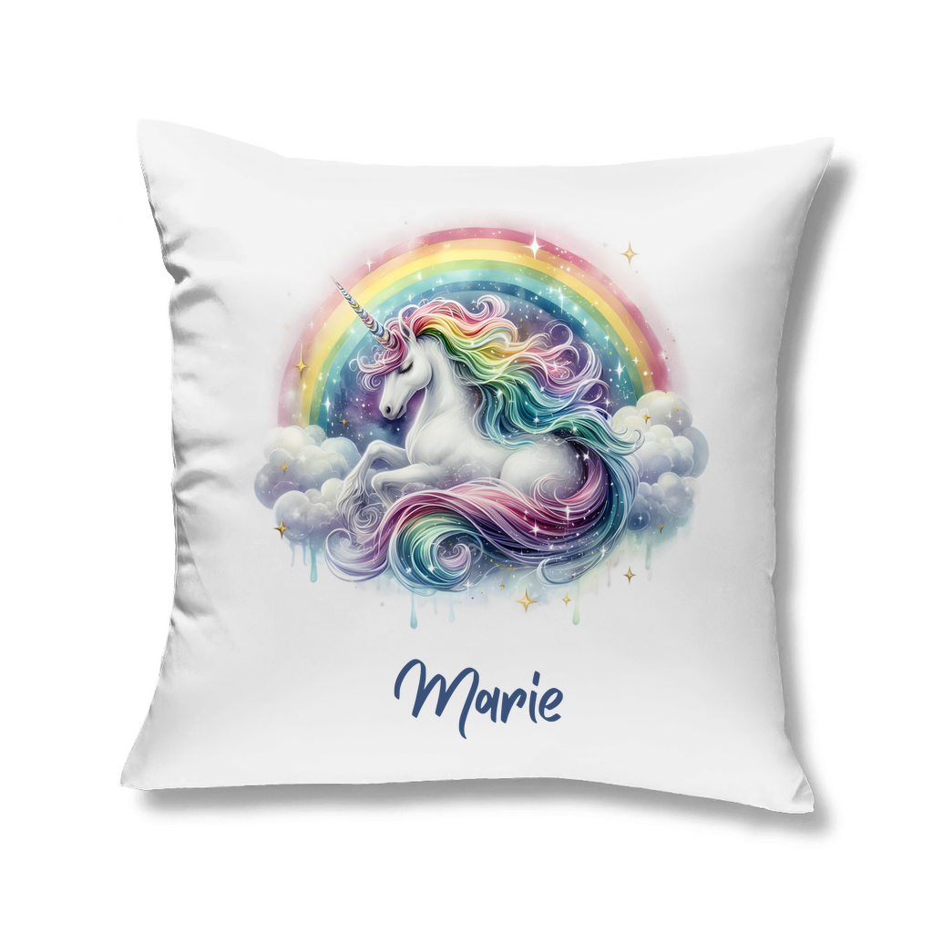 Kopfkissen Einhorn personalisiert mit Wunschname 40x40 cm mit Füllung weiss