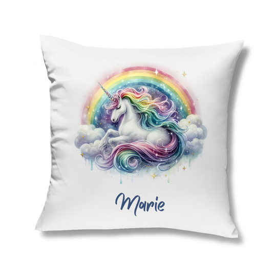 Kopfkissen  Einhorn personalisiert mit Wunschname 40x40 cm mit Füllung weiss