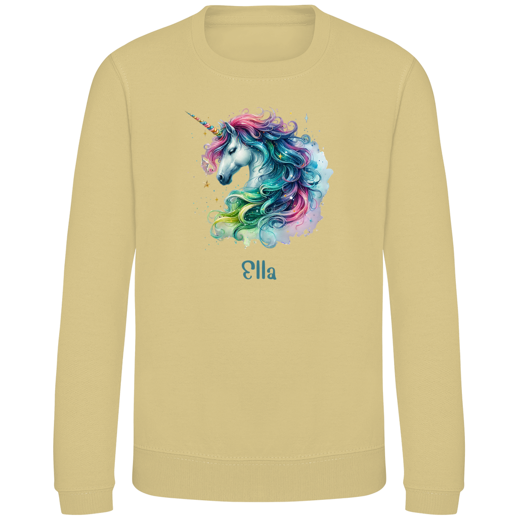 Kinder Sweatshirt Einhorn personalisiert mit Wunschname Geschenk Geburtstag