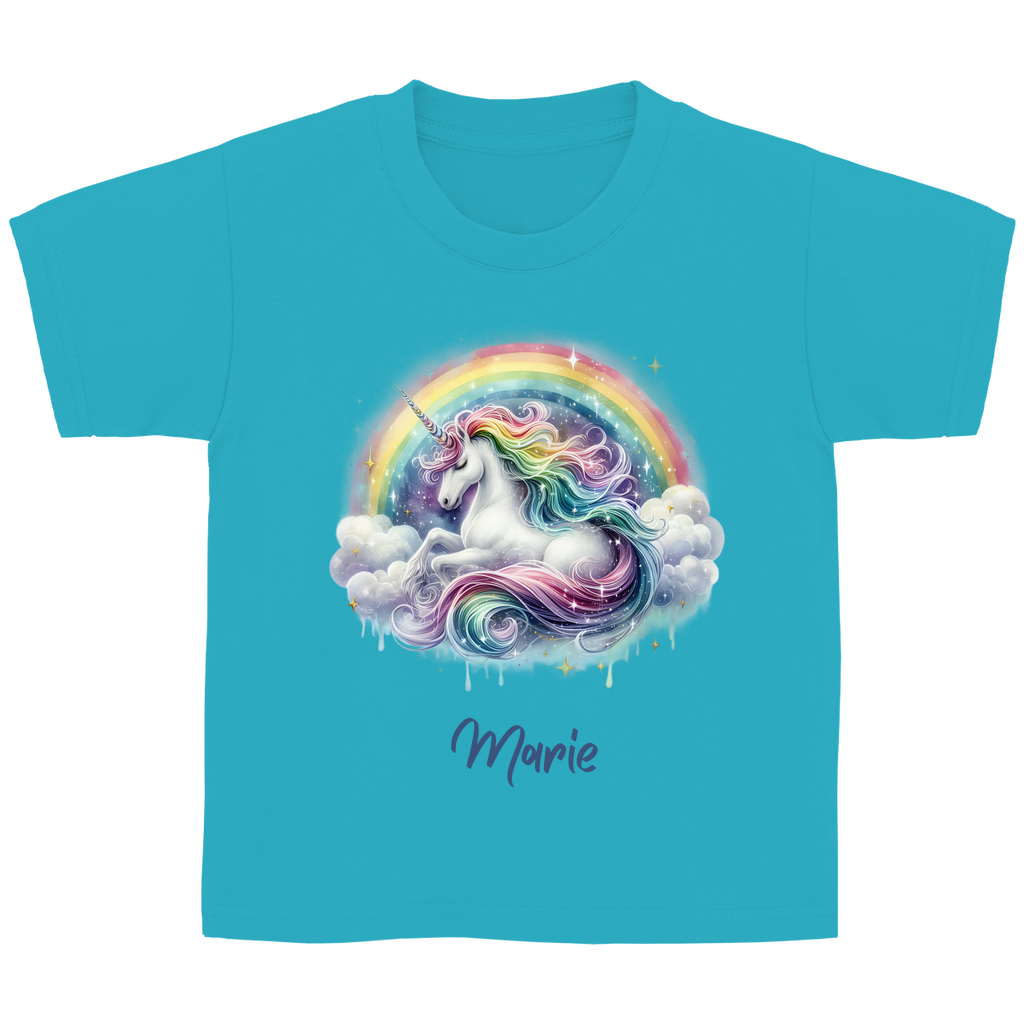 Kinder Basic T-Shirt Einhorn personalisiert mit Wunschname Geschenk Geburtstag