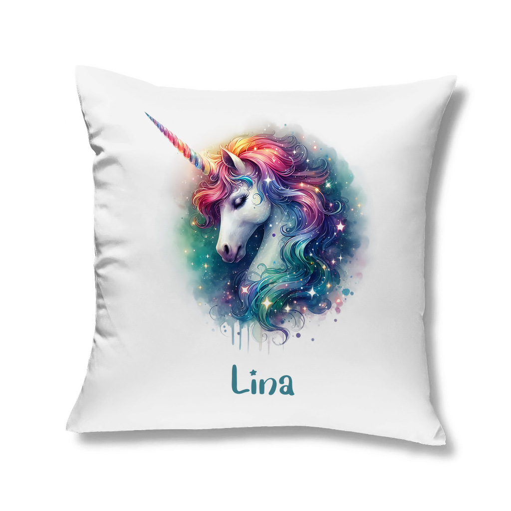 Kopfkissen Einhorn personalisiert mit Wunschname 40x40 cm mit Füllung weiss