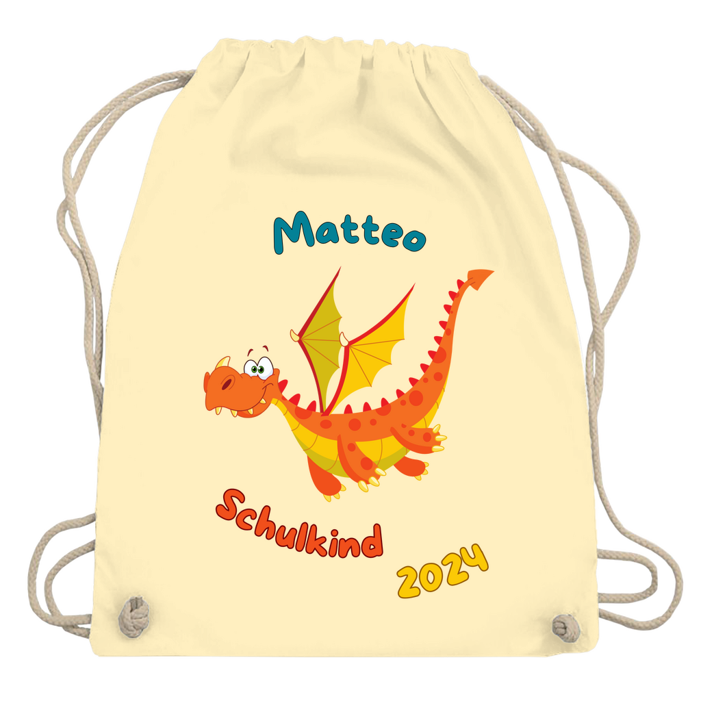 Sportbeutel Schule personalisiert Drache Junge Turnbeutel 37x46 cm