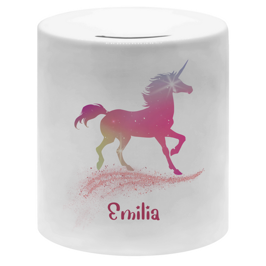 Spardose für Kinder Einhorn personalisiert mit Wunschname Geschenk Geburtstag