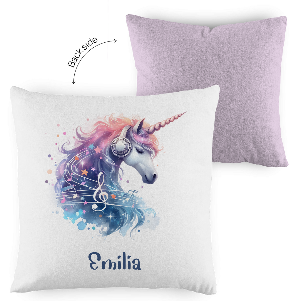 Kopfkissen Einhorn personalisiert mit Wunschname 40x40 cm mit Füllung zweifarbig