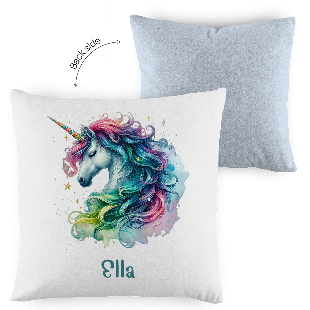 Kopfkissen Einhorn personalisiert mit Wunschname 40x40 cm mit Füllung zweifarbig