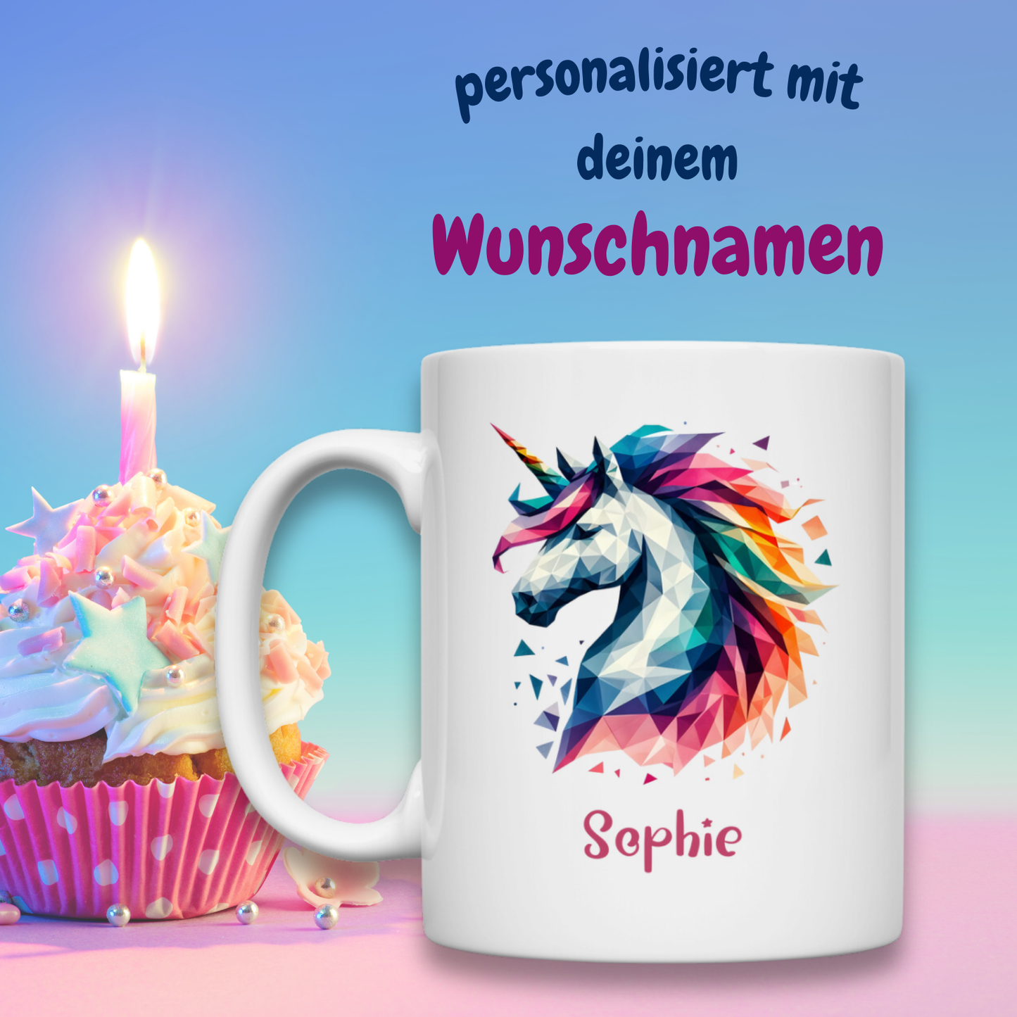 Tasse weiß Einhorn personalisiert mit Wunschname Geschenk Geburtstag