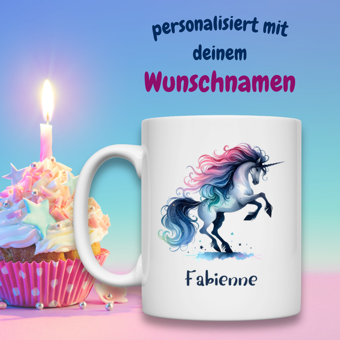 Tasse weiß Einhorn personalisiert mit Wunschname Geschenk Geburtstag