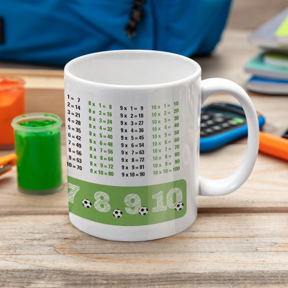 Lerntasse Mathe 1x1 Fußball Zahlen Tasse Lernhilfe Schulkind Junge Mädchen