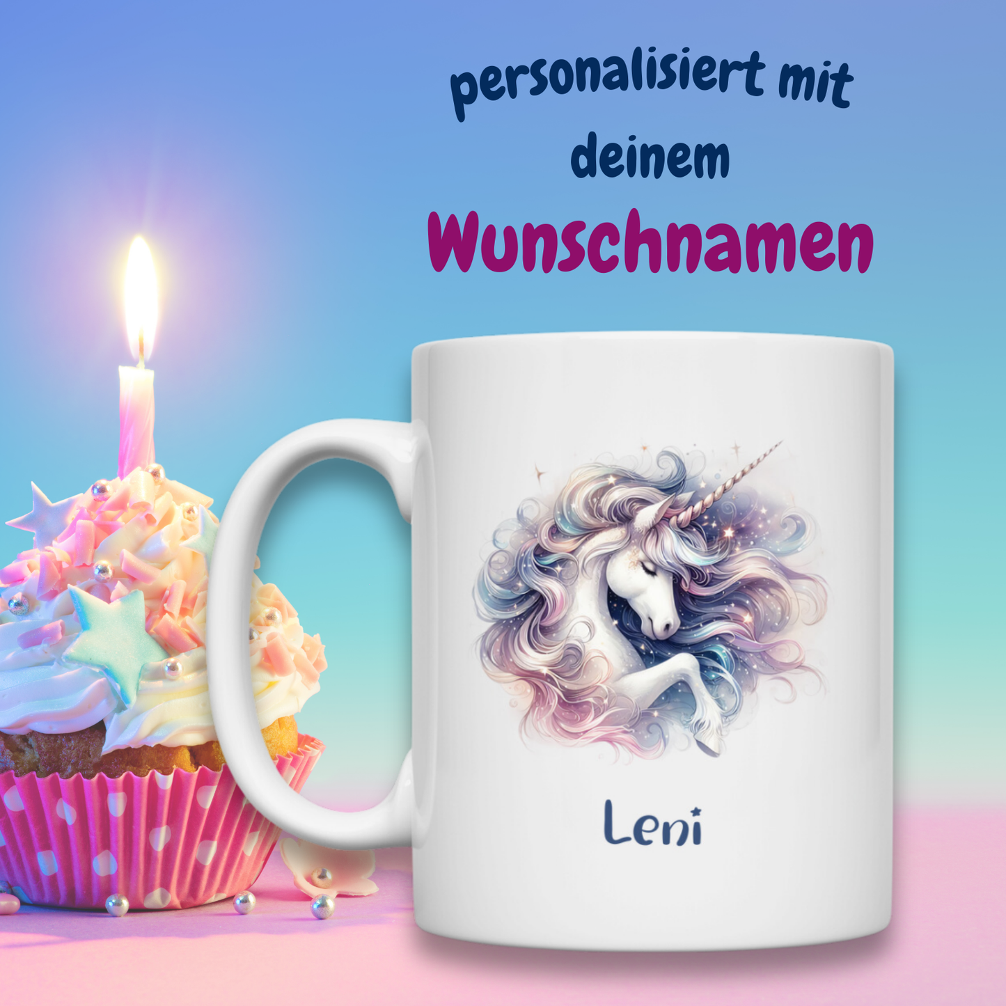 Tasse weiß Einhorn personalisiert mit Wunschname Geschenk Geburtstag