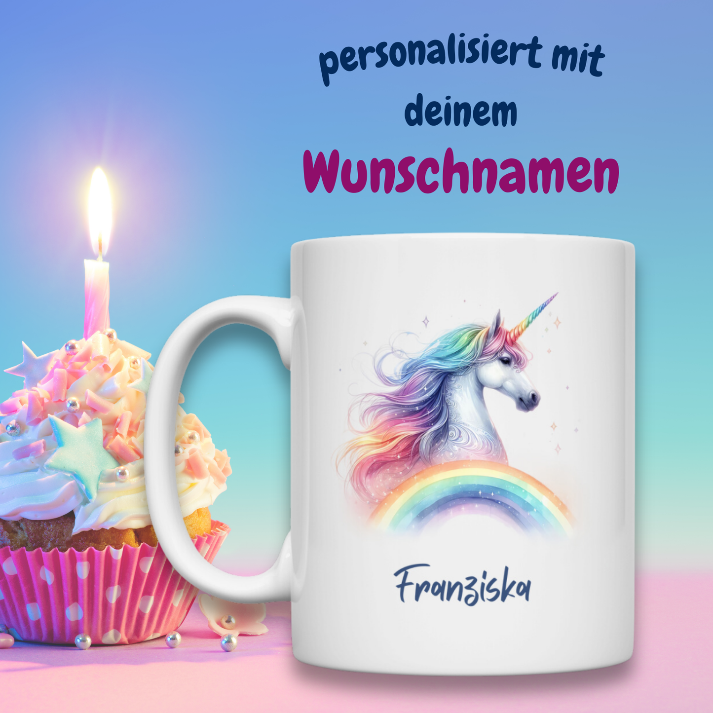 Tasse weiß Einhorn personalisiert mit Wunschname Geschenk Geburtstag