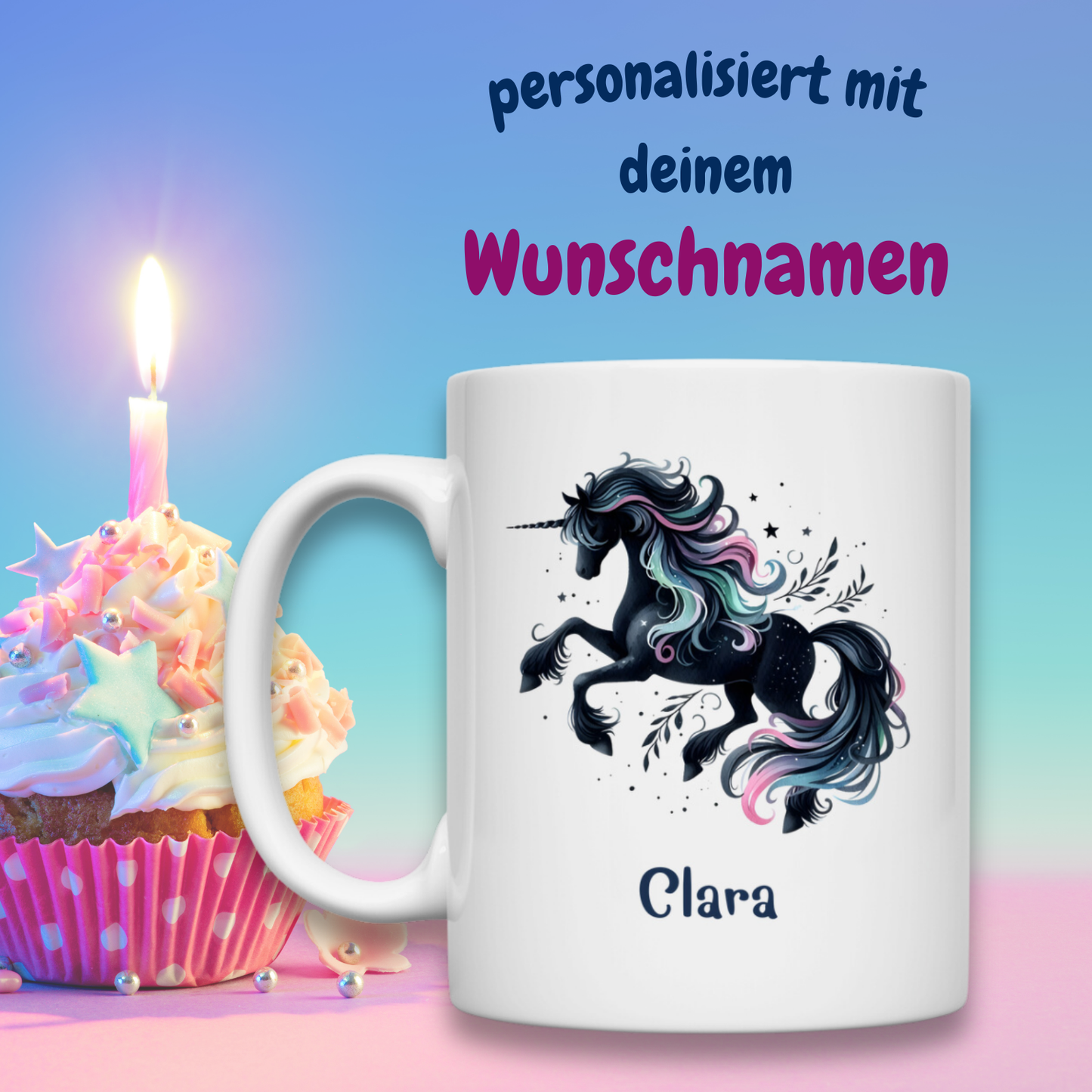 Tasse weiß Einhorn personalisiert mit Wunschname Geschenk Geburtstag
