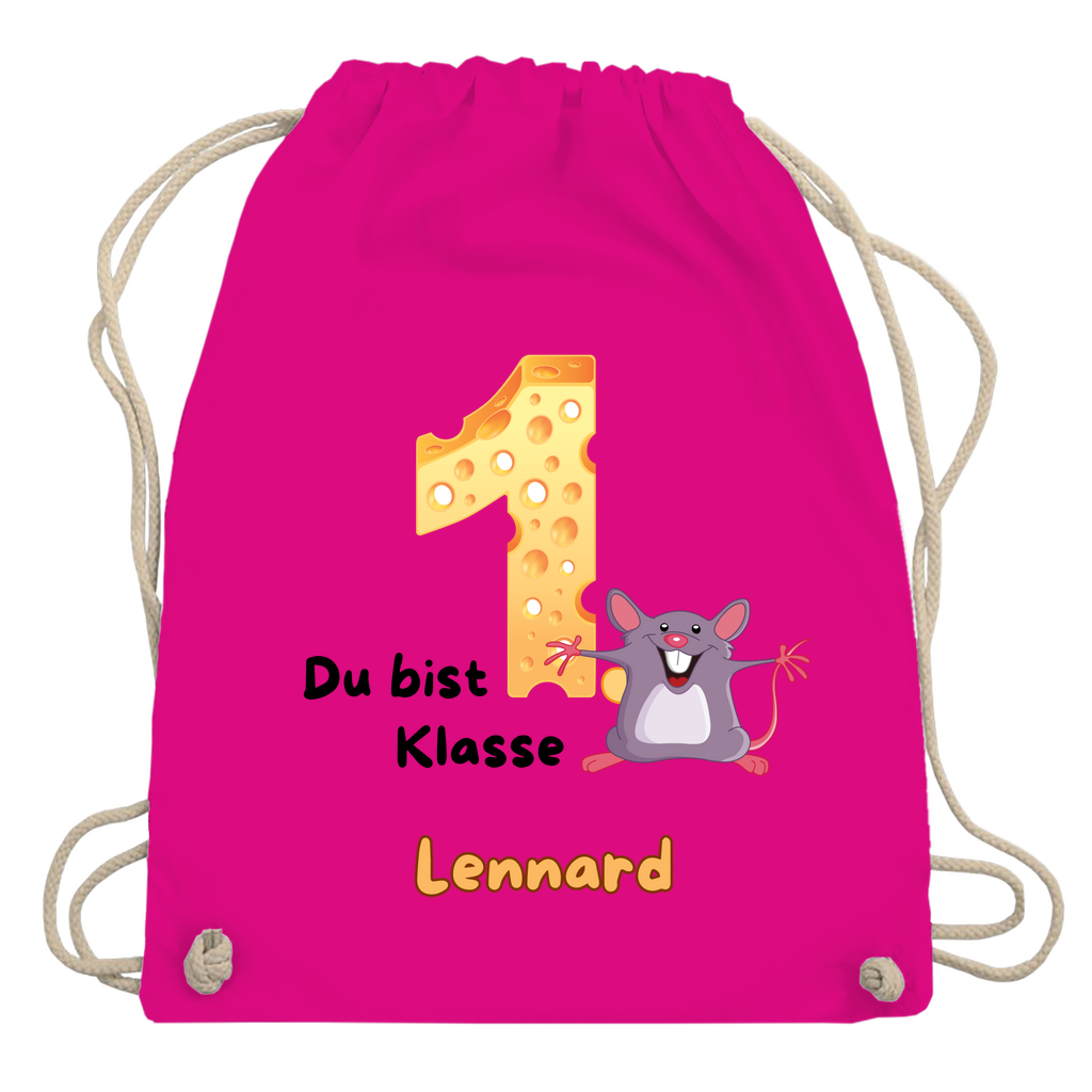 Sportbeutel Schule personalisiert Maus Mädchen Junge Turnbeutel 37x46 cm
