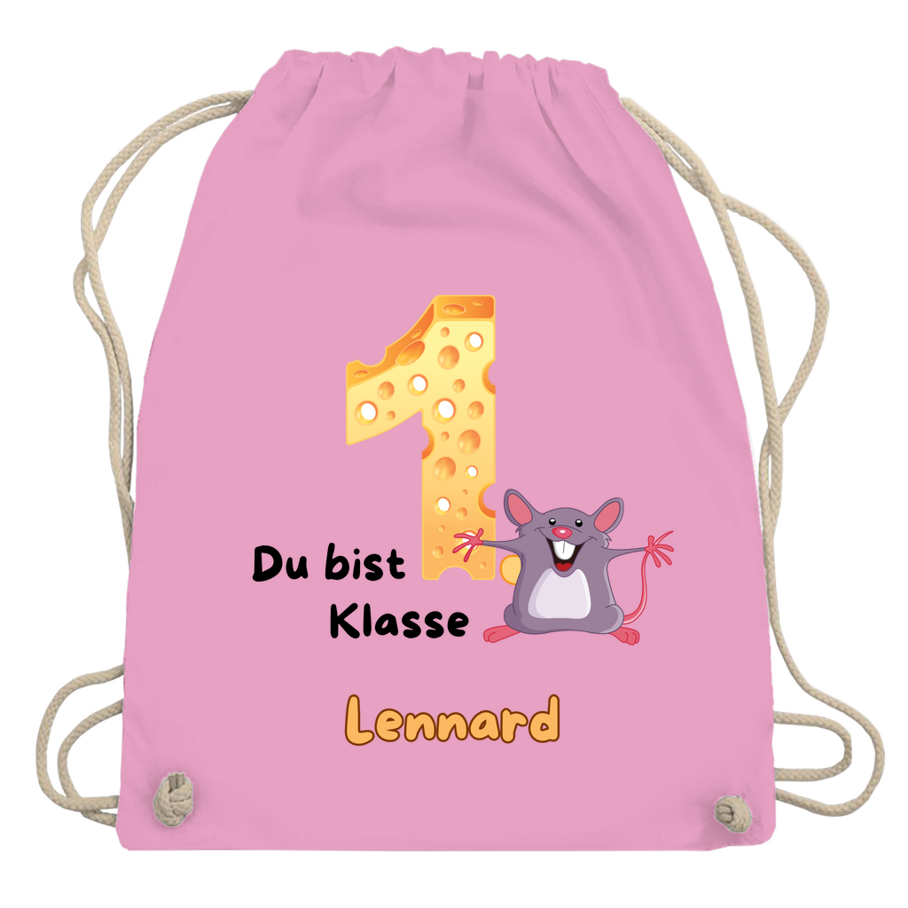Sportbeutel Schule personalisiert Maus Mädchen Junge Turnbeutel 37x46 cm