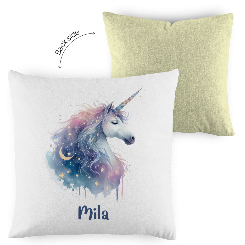 Kopfkissen Einhorn personalisiert mit Wunschname 40x40 cm mit Füllung zweifarbig