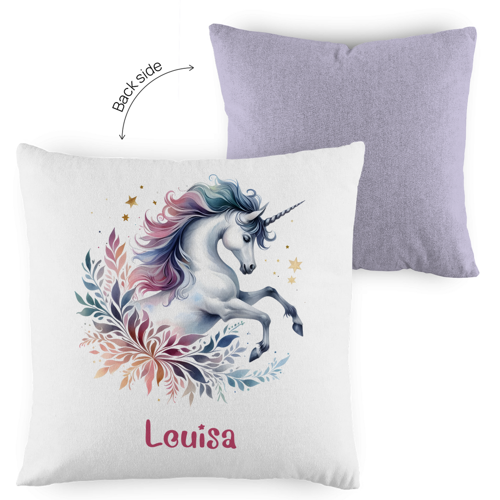 Kopfkissen Einhorn personalisiert mit Wunschname 40x40 cm mit Füllung zweifarbig