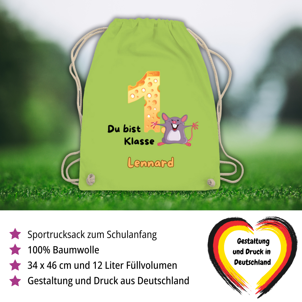Sportbeutel Schule personalisiert Maus Mädchen Junge Turnbeutel 37x46 cm