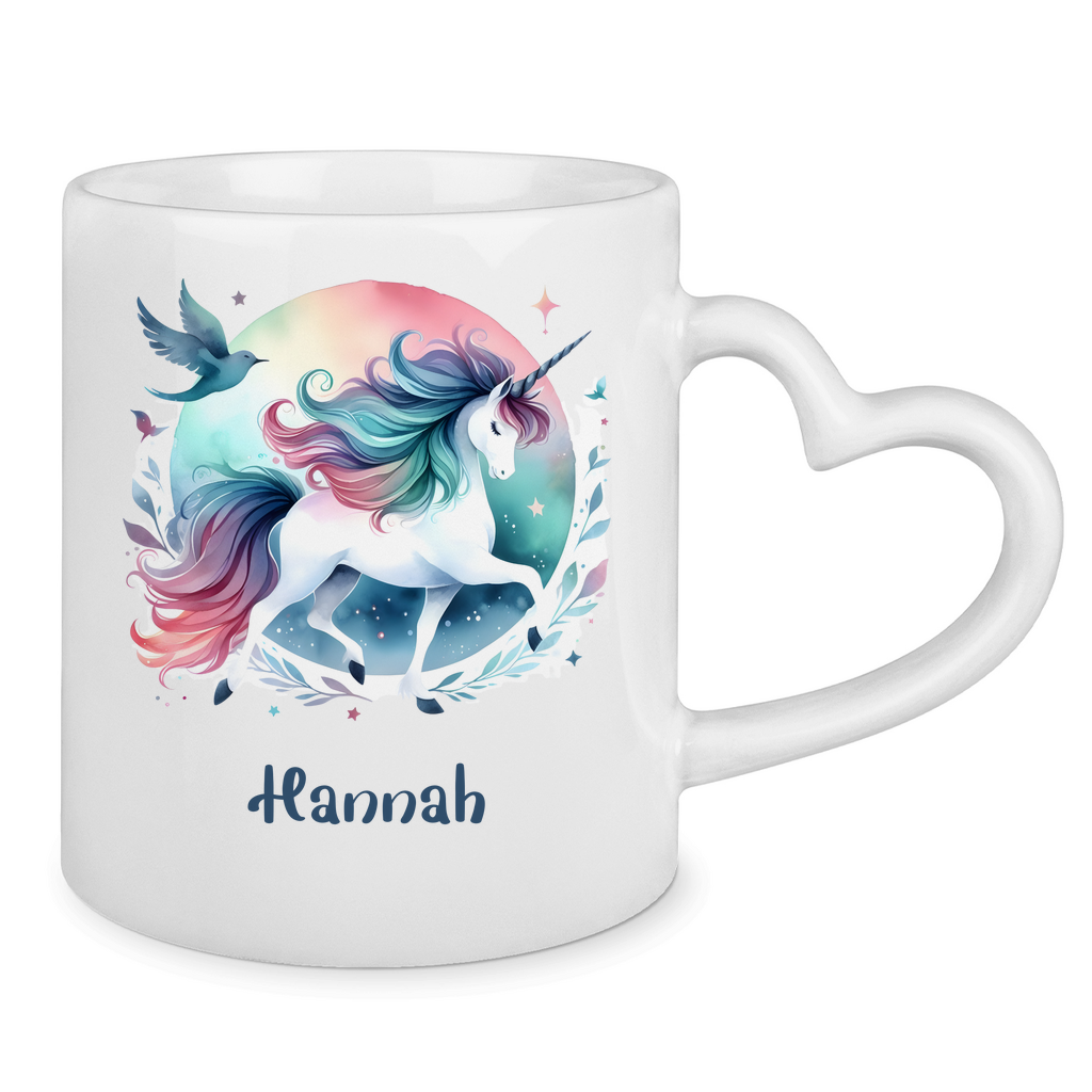 Tasse Herzgriff Einhorn personalisiert mit Wunschname Geschenk Geburtstag