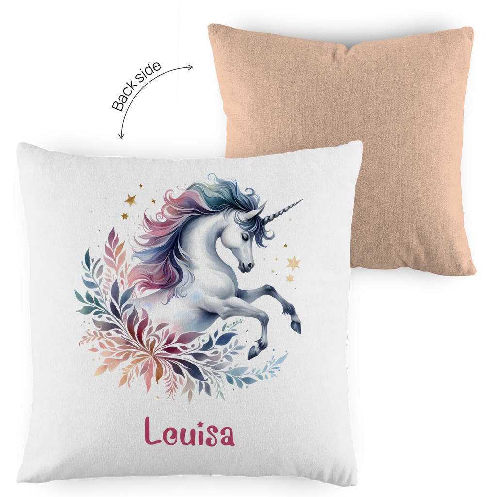Kopfkissen Einhorn personalisiert mit Wunschname 40x40 cm mit Füllung zweifarbig