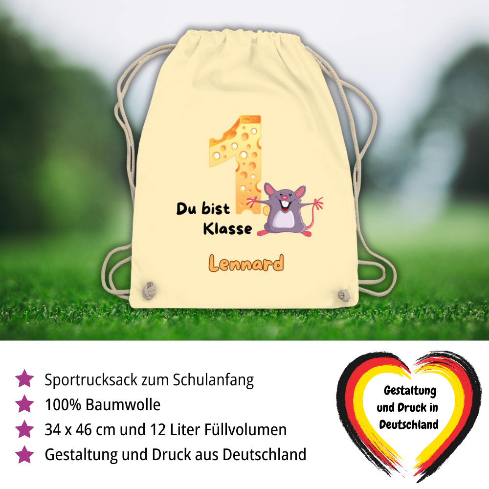Sportbeutel Schule personalisiert Maus Mädchen Junge Turnbeutel 37x46 cm