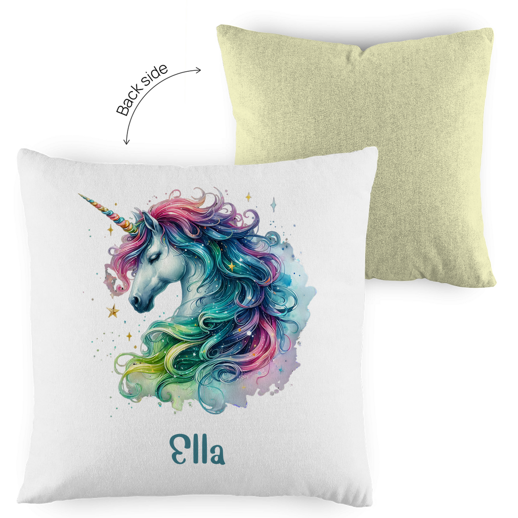 Kopfkissen Einhorn personalisiert mit Wunschname 40x40 cm mit Füllung zweifarbig