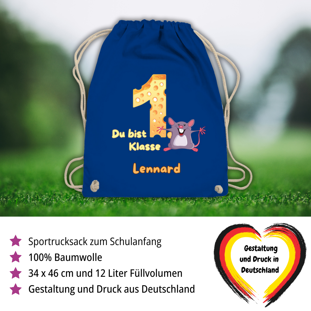 Sportbeutel Schule personalisiert Maus Mädchen Junge Turnbeutel 37x46 cm