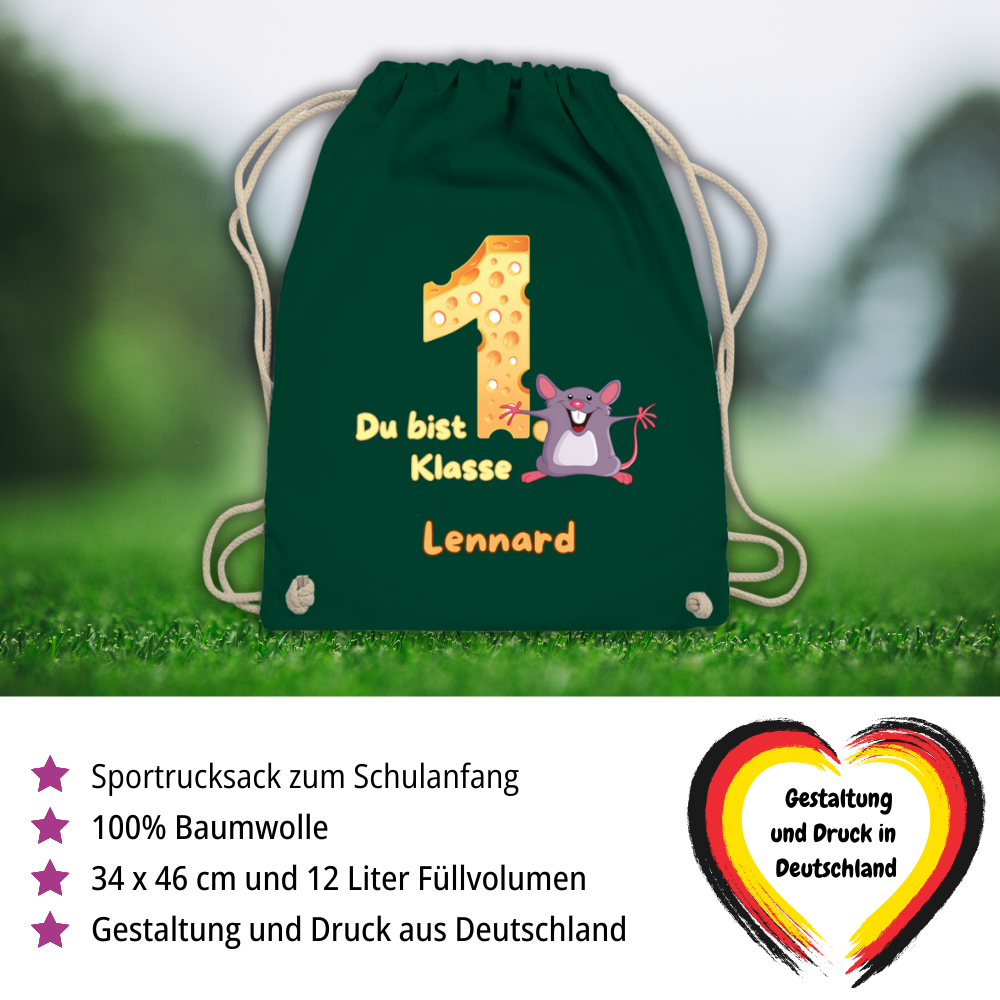 Sportbeutel Schule personalisiert Maus Mädchen Junge Turnbeutel 37x46 cm