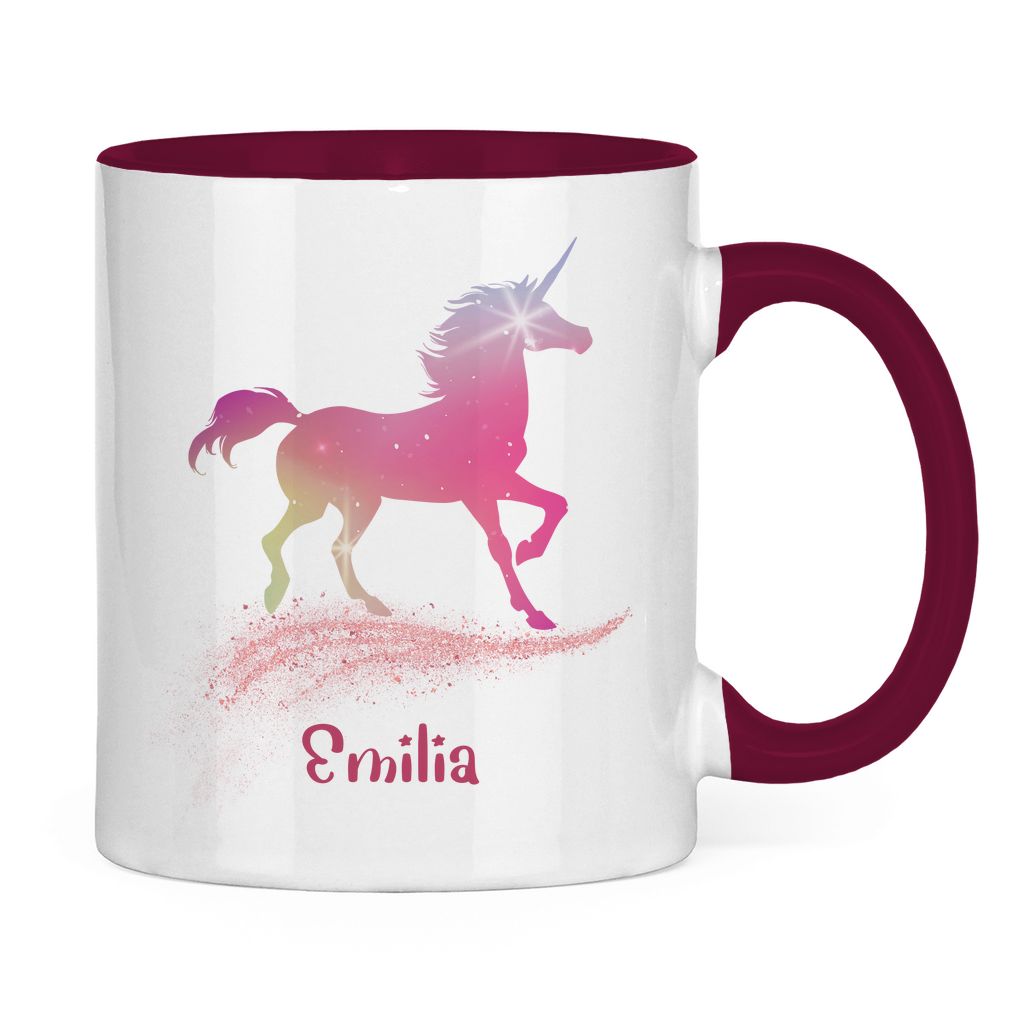 Tasse zweifarbig Einhorn personalisiert mit Wunschname Geschenk Geburtstag