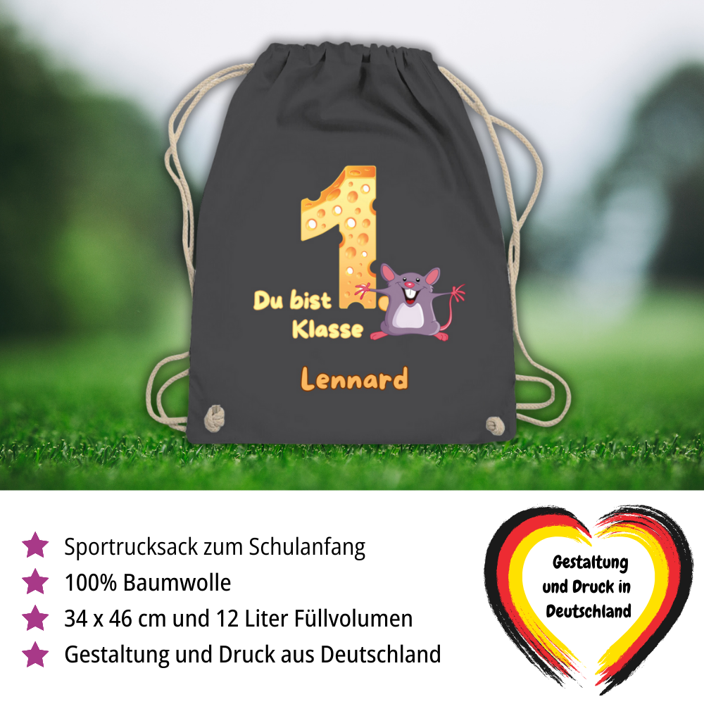Sportbeutel Schule personalisiert Maus Mädchen Junge Turnbeutel 37x46 cm